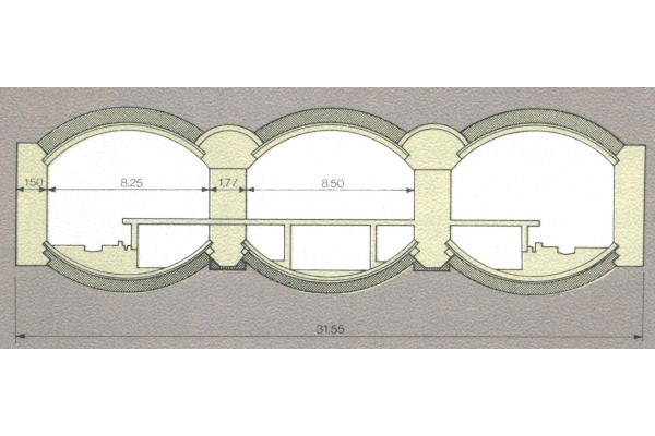 Budapest, M2 metró, Széll Kálmán tér, keresztmetszet, bélyegkép